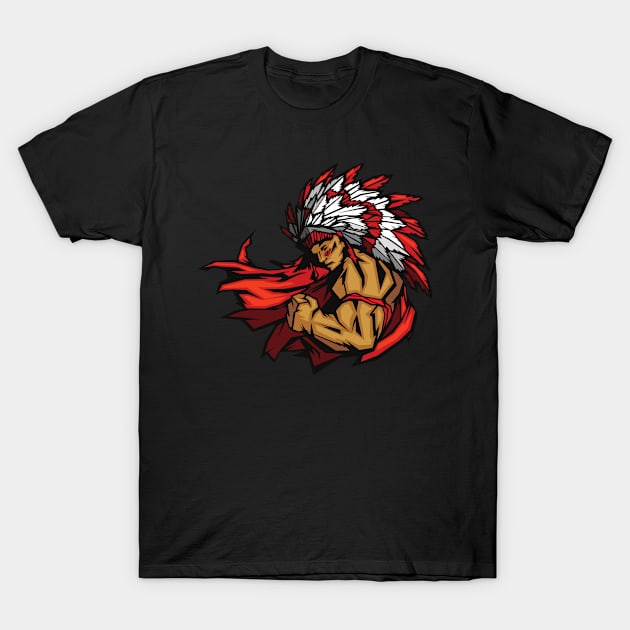 Muscular Indian of the Red Headdress T-Shirt by jonathanptk